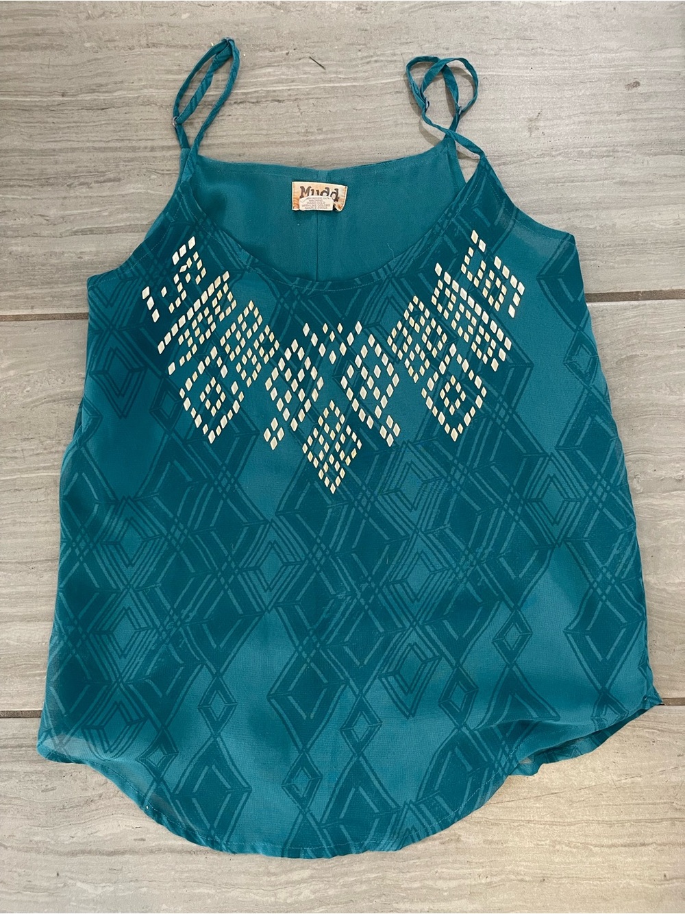 Mudd Teal Geometric Beaded Cami